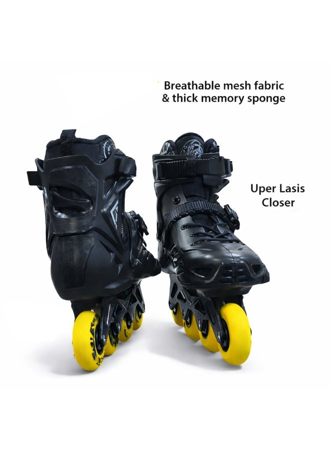 OVERS Professional Inline Skates with 4 PU Wheels, Adjustable Buckle Strap & High-Support Ankle Boot – Black/Yellow - Image 5